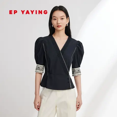 雅莹国风|民族系列 预售V领开襟刺绣衬衫女 2024春装新款2238A图片