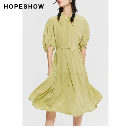 红袖outlets真丝收腰套头连衣裙hopeshow2023夏新款轻薄舒适长裙商品大图