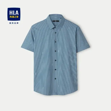 HLA/海澜之家吸湿速干短袖休闲衬衫24春夏新竖条纹经编蓝色短衬男商品大图