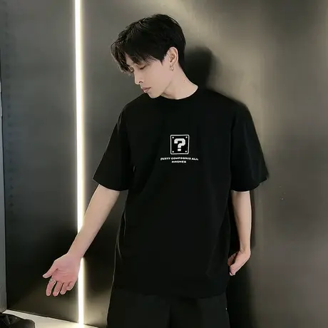 T恤男夏季轻熟宽松字母短袖体恤潮牌男装上衣重磅高级圆领t恤半袖商品大图