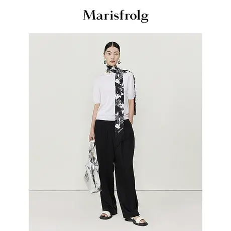 【桑蚕丝纱线】玛丝菲尔2022夏新款白色舒适轻薄百搭透气T恤商品大图