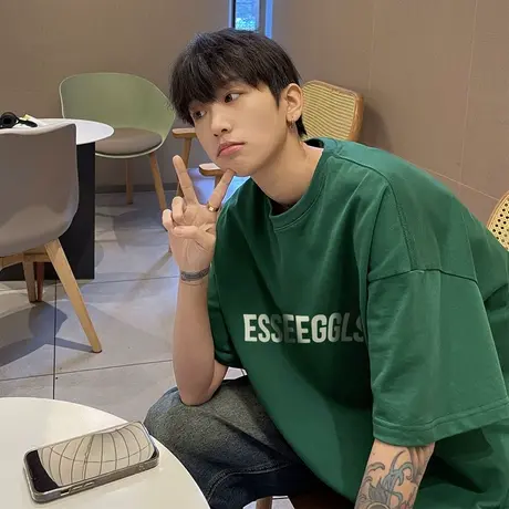 夏季薄款短袖t恤男2023新款美式字母印花纯棉打底衫潮流休闲半袖商品大图