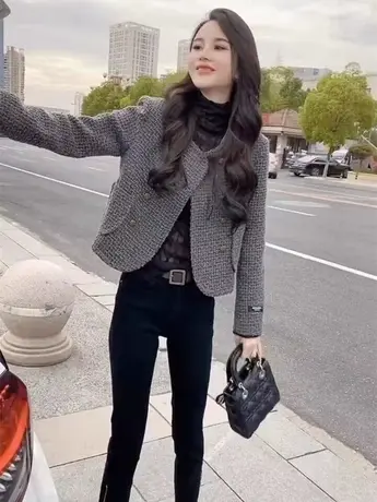 名媛小香风外套女短款2023春秋新款韩风小个子西装高级感时尚上衣图片