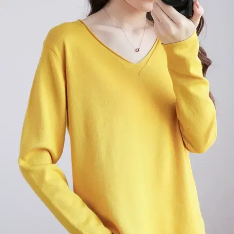 针织上衣女长袖2023年新款毛衣女宽松外穿韩版百搭V领打底衫春秋图片