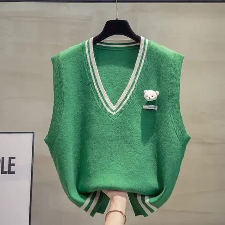 细针v领针织马甲背心女2023秋装新款宽松马夹外穿上衣毛衣坎肩潮商品大图
