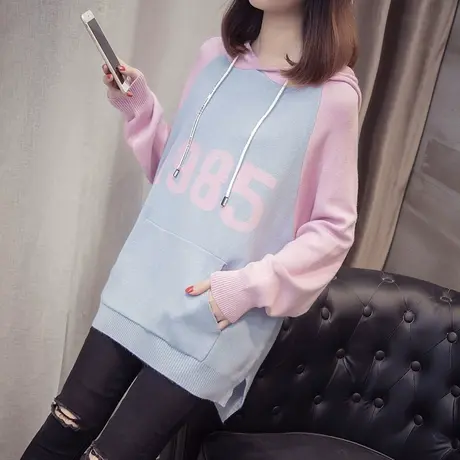韩版慵懒风卫衣女装连帽秋装新款网红套头毛衣外套宽松针织衫图片