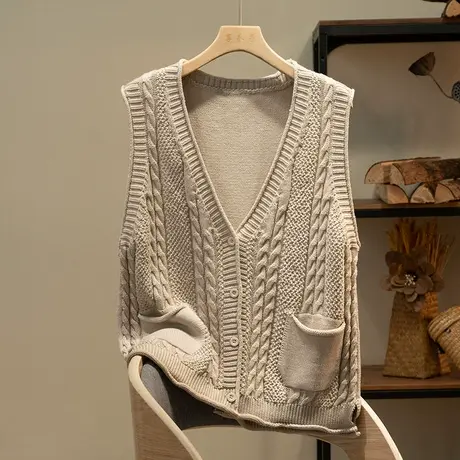 享永子全棉针织背心女文艺复古宽松显瘦马甲上衣马夹2023春秋新款商品大图