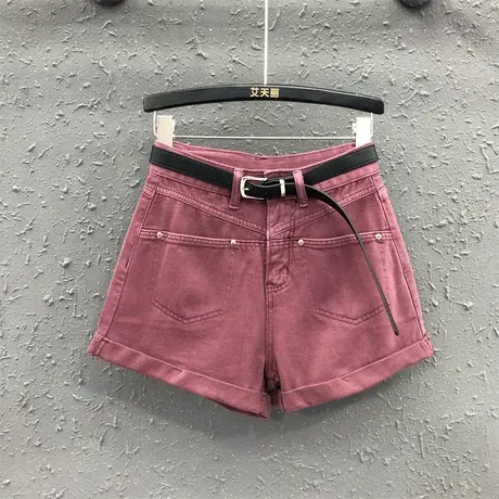 欧货2023女夏新款韩版高腰显瘦a字阔腿裤简约休闲设计感牛仔短裤图片