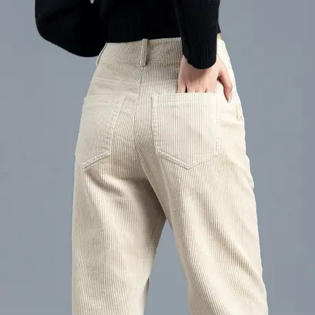 灯芯绒女裤2023新款米白色萝卜秋冬加绒小个子条绒裤子哈伦裤休闲商品大图