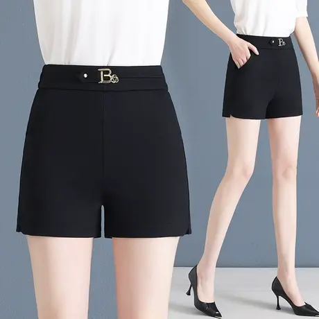 舒适西装短裤女2023夏季新款高腰直筒裤显瘦A字时尚阔腿黑色热裤图片