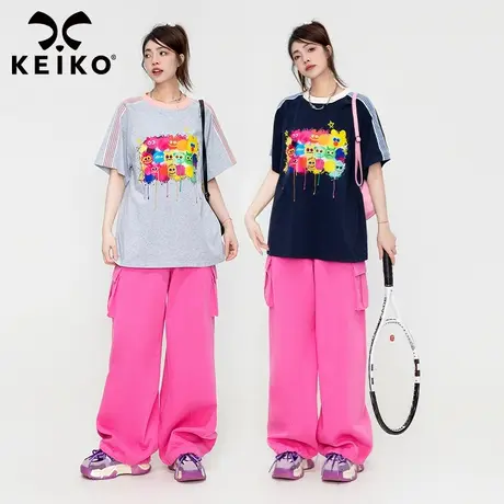 KEIKO 青春感涂鸦印花短袖t恤女夏日多巴胺穿搭宽松圆领半袖上衣图片