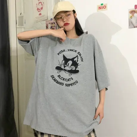 网红ins超火短袖t恤女夏装宽松韩版学生原宿bf慵懒风chic上衣服潮商品大图