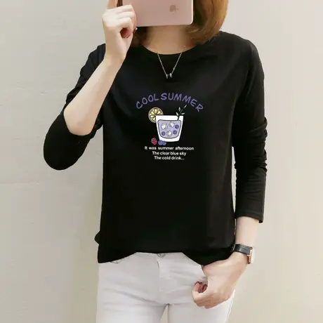 2件69】秋装纯棉长袖T恤女宽松上衣服2022秋季新款内搭女士打底衫图片