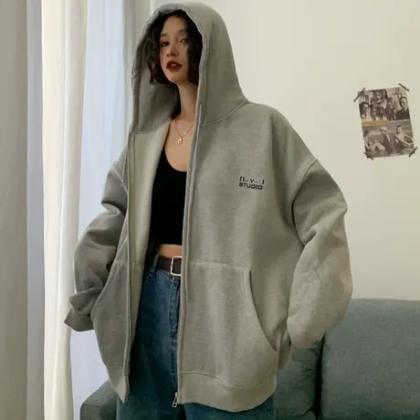 日系古着vetiver卫衣女夏薄款宽松韩版潮ins上衣bf慵懒风连帽外套图片