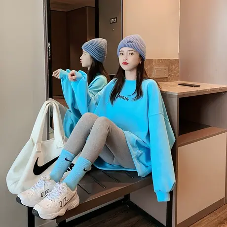 早秋卫衣女春秋季韩版宽松大码女装中长款ins初秋薄款上衣外套潮图片