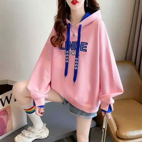 卫衣女春秋韩版宽松大码设计感小众小个子薄款带帽假两件上衣外套图片