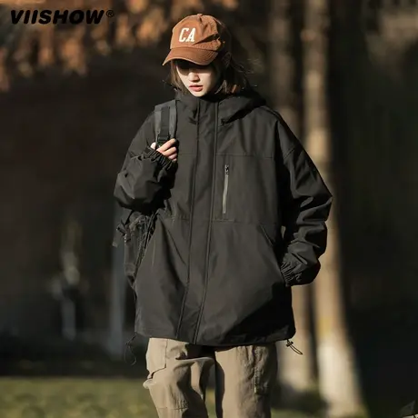 VIISHOW连帽夹克男春秋季休闲百搭上衣男休闲冲锋夹克日系外套男商品大图