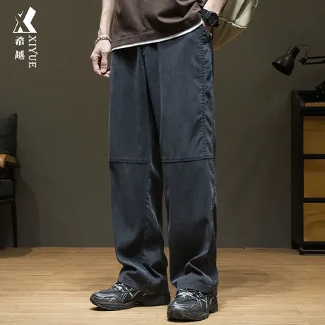 秋季莱赛尔直筒休闲裤男2023秋冬新款速干裤宽松大码垂感天丝裤子商品大图