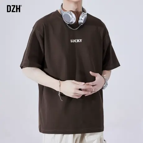 男生棕色t恤男短袖纯棉夏季潮牌百搭男装2023新款体恤衫男款上衣图片