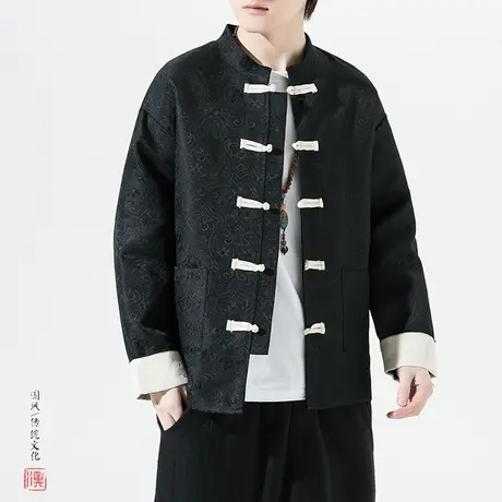 2023秋季中国风男上衣服复古盘扣宽松加肥加大码男装夹克民族外套商品大图