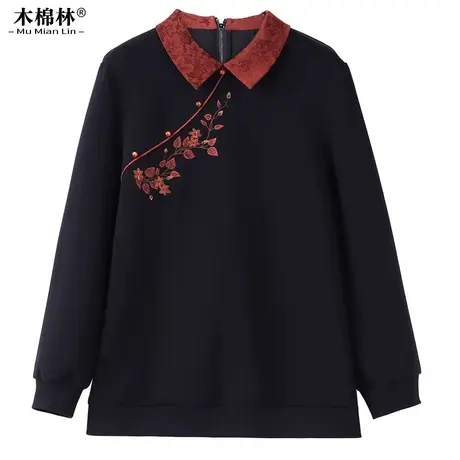 大码女装胖mm卫衣春秋新款加肥加大国风刺绣休闲百搭显瘦长袖上衣图片