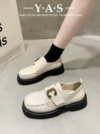 小皮鞋女2024新款春秋季英伦风厚底复古日系单鞋百搭一脚蹬乐福鞋商品大图