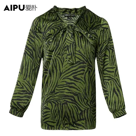 爱朴大码女装胖mm复古印花上衣2024春季新款显瘦直筒缎面气质衬衫商品大图