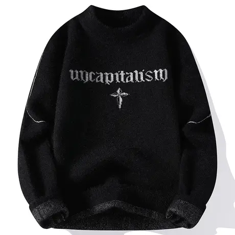 秋冬季半高领毛衣男士套头绵羊绒针织衫加厚线衣潮流个性撞色线衣商品大图