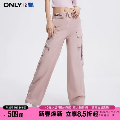 ONLY2024春季新款NBA联名通勤风休闲刺绣高腰休闲裤女|124114028商品大图