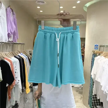 运动休闲裤女2021夏季新款松紧要系带休闲纯色五分短裤卫裤chic潮商品大图