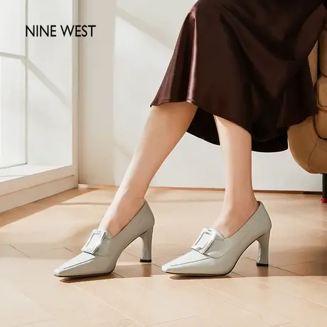 【商场同款】Nine West/玖熙女鞋方头单鞋2025新款方扣职场高跟鞋图片