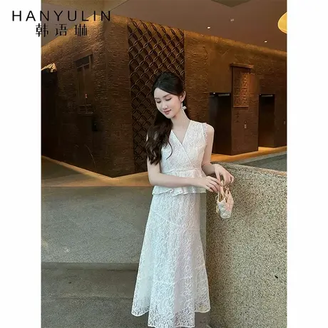韩语琳 白色蕾丝裙a字半身裙女2025夏季名媛气质高腰长款裙子图片