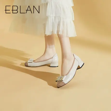 伊伴2023秋季女鞋新款小香风拼接时装单鞋粗跟通勤浅口B23401702商品大图