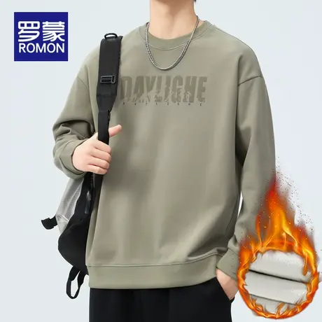 罗蒙重磅加绒卫衣男2025新款秋冬男款保暖打底衫上衣加厚长袖t恤商品大图