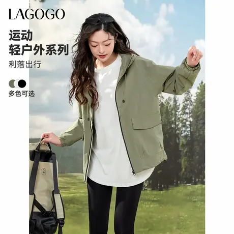 LAGOGO连帽宽松户外穿搭外套女拉谷谷2025年春季新款运动风上衣图片