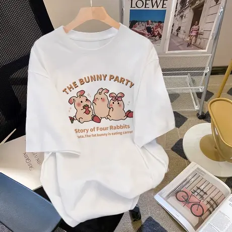 韩版大码慵懒风短袖t恤女夏港味chic半袖设计感ins潮宽松显瘦上衣图片