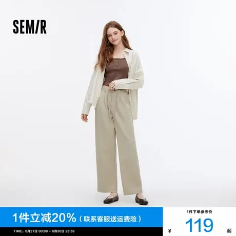 森马休闲裤女打褶宽松阔腿裤显瘦显高秋季半松紧腰山本裤通勤简约商品大图