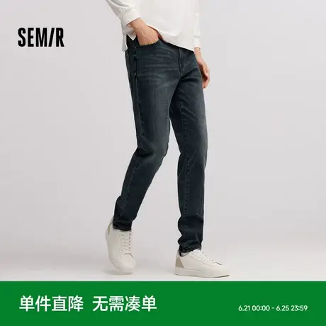 森柔牛仔|商场同款森马牛仔裤男复古2024冬新款温暖抓毛小脚裤子商品大图