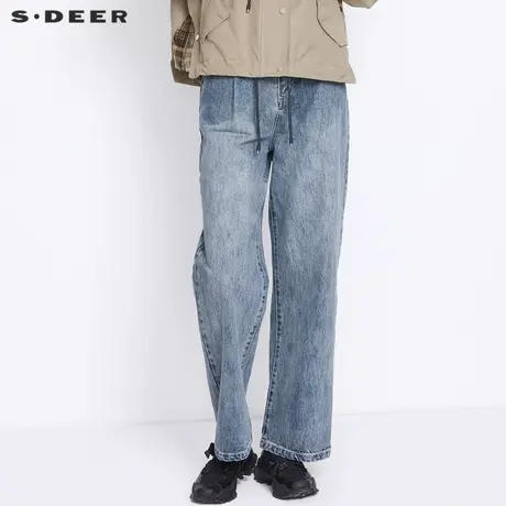S·DEER圣迪奥女装时尚腰带撞色插袋做旧牛仔裤S21380834商品大图