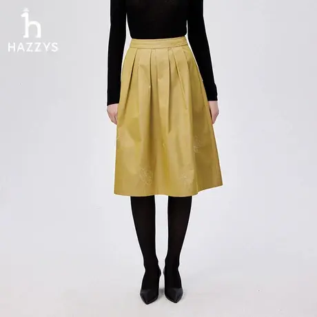 Hazzys哈吉斯女装膝下A摆绣花中长裙女时尚通勤休闲秋季半身裙潮商品大图