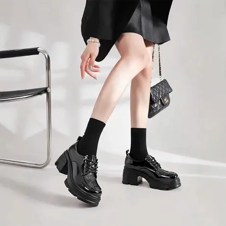 马克华菲厚底乐福鞋女2025夏季新款英伦风小皮鞋增高浅口单鞋女图片