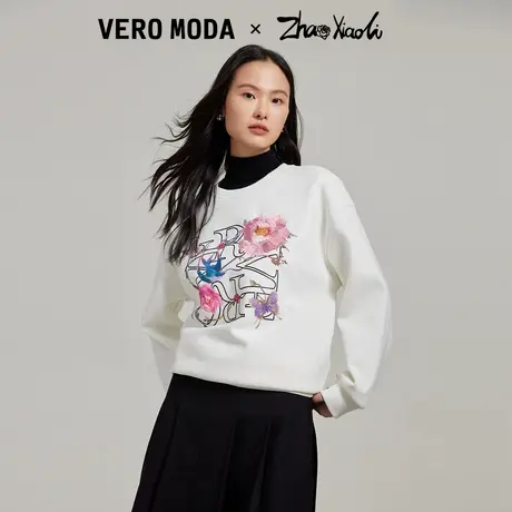 Vero Moda奥莱卫衣女春秋新款艺术家联名加绒花朵刺绣印花上衣商品大图