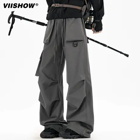 VIISHOW机能防泼水冲锋裤子男款垂感褶皱伞兵裤工装裤男士阔腿裤商品大图