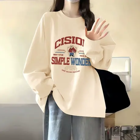 NOW真维斯长袖t恤女2025新款秋季美式内搭上衣休闲大码宽松打底衫商品大图