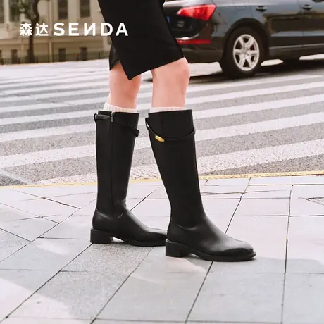 【新品试用】森达小金豆骑士靴女25冬季新款低跟显瘦长靴ZTI12DG5商品大图