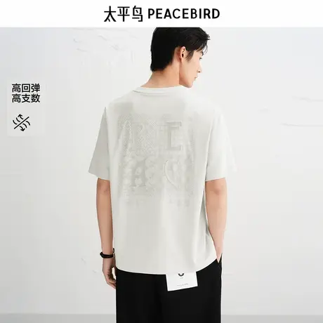 【商场同款】太平鸟男装 美式刺绣休闲白色圆领短袖T恤B1CNF3115商品大图