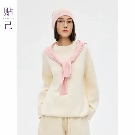 TINGE贴己宽松休闲通勤可机洗空气层保暖针织卫衣女秋冬纯色上衣商品大图