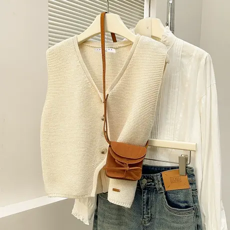 唐狮秋冬高级感简约不规则门襟开衫马甲百搭韩系时尚流行红色TD图片