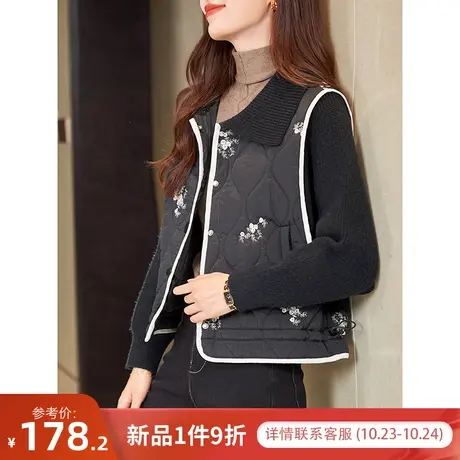 宝诗黎翻领针织拼接刺绣短外套宽松上衣2023秋季新款女士休闲棉服商品大图