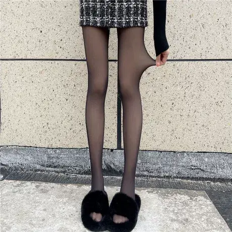 空姐灰一体透肤裤加绒女秋冬季加厚保暖黑丝袜假透肉连裤袜打底裤商品大图